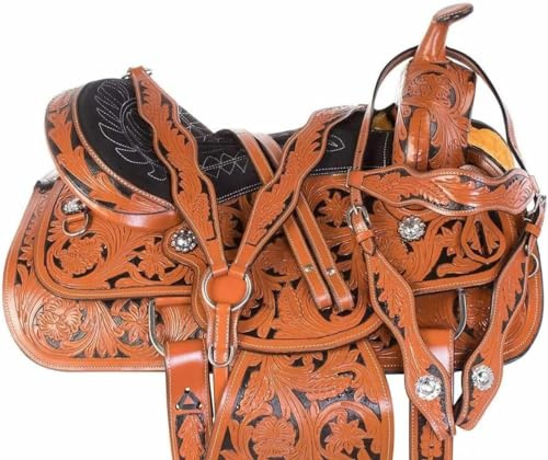 Western Barrel Racing premium läder häst sadelklämmor set, storlek 10–19 tum, kaffefärg med säte svart ME-WLS-137