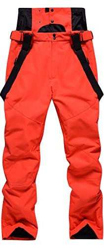HOTIAN Damen Skihose Hosenträgerhose Outdoorhose Snowboardhose Winter Wasserdicht Warm Abnehmbare Hosenträger Skilanglaufhose Thermohose Wanderhose Ski Pant Orange XL