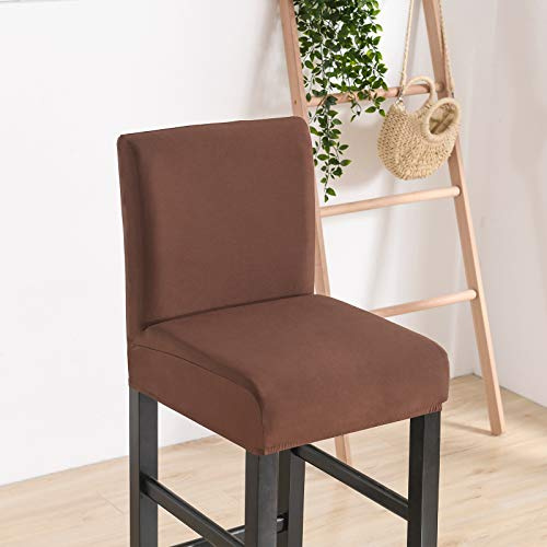 Meigeh Fundas para sillas de Bar Fundas de Taburete Halto Cubierta de Taburete con Respaldo Bajo Funda de Silla de Comedor elástico 4 Piezas Marrón Oscuro