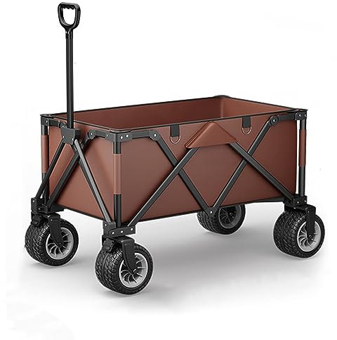 WRJAHCG Braun Bollerwagen Faltbar,Faltbar Garten Handwagenbreite Reifen Transportwagen Verstellbarem Griff Offroad-Räder Zusammenklappbares Tischbrett Campingwagen