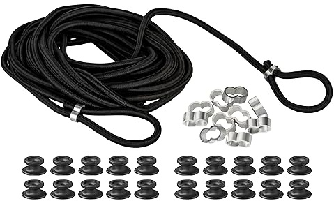 Gummiseil 10 Meter Expanderseil 7,5 mm Gummikordel für Anhänger inkl. 10 Würgeklemmen und 20 Planenknöpfe