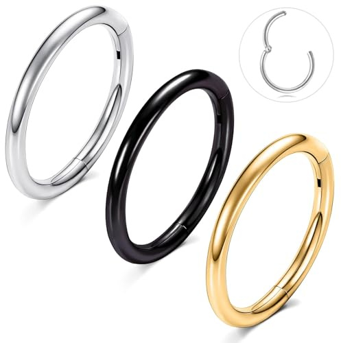 ESHIONER G23 Titan Nasenpiercing Ring Nasenring Piercing Ohr Gold Silber Septum Piercing Helix Ring Nostril Tragus Conch Clicker lippenpiercing 18G 16G 6MM/8MM/10MM Hypoallergen Nose Ringe 3Stück