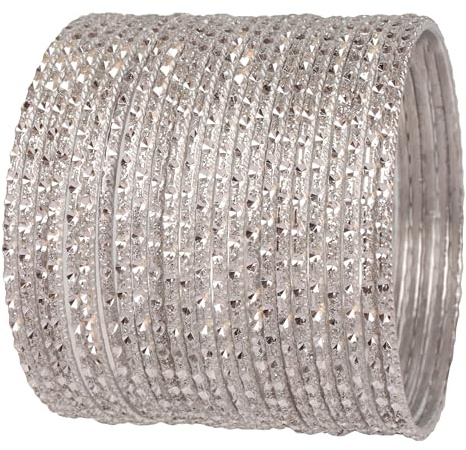 NY! Touchstone indiskt Bollywood Mode Handgjorda Ganska elegant handsåg Skalade Silver Glittrande Designer Smycken Armband Armband. Uppsättning av 24. I Silver Ton För Kvinnor.