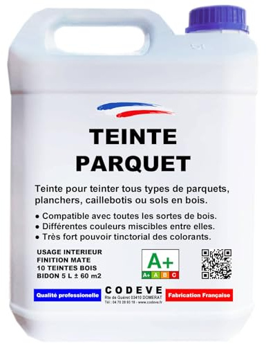 Teinte Parquet - Codeve Bois/Noyer - 5L - Intérieur - Pour La Teinture De Votre Parquet, Plancher, Caillebotis Ou Sol En Bois.