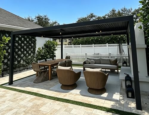 PURPLE LEAF Pergola 3.65 x 4.8 m Alu Lamellendach Entwässerungssystem, Grau