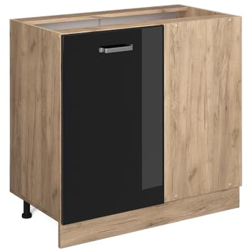 Vicco Eckunterschrank R-Line, Schwarz Hochglanz, 86 cm | Verbindet zwei Küchenseiten · Ohne Arbeitsplatte · Höhenverstellbare Füße · 1 Tür · Großer Innenraum ✓