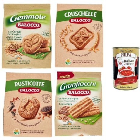 Italian Gourmet Testpaket Biscotti Integrali Vollkornkekse Mix 4 x 700g | Con cereali germogliati e zucchero di canna; mit feinem Keimgetreide, Gesamtnettogewicht 2,8 kg + Kostenlos Polpa 400g