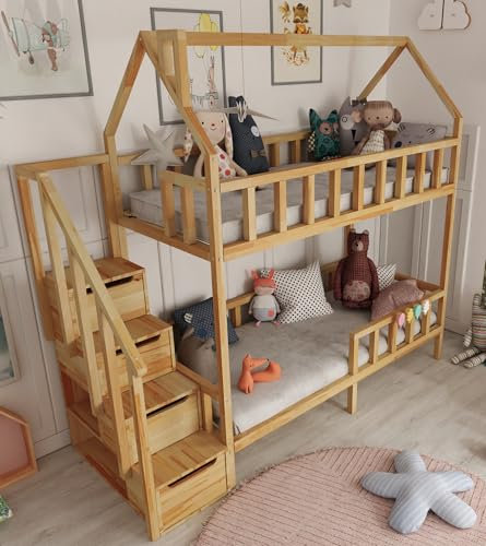 Stolarnia Fojtuch Etagenbett mit Treppe - Zosia - aus Kiefernholz (180x80)