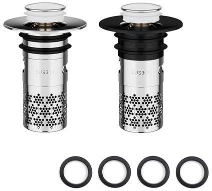 LERANXIN 2 Stück Upgraded Bathroom Sink Plug, 304 Edelstahl Pop Up Abflusssieb 33-40mm, Metal Drain Plug Universelle, Waschbeckenstöpsel, Mit Filtersieb, Abflussstopfen für Bad, Waschbecken und Küche