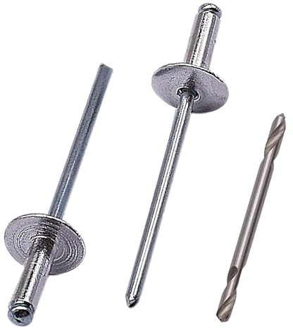 SKIR'CO (50 pezzi) Rivetti ciechi in alluminio con flangia grande, 3,2 x 10 mm, mandrino in acciaio, rivetti ciechi in alluminio, punta da trapano inclusa