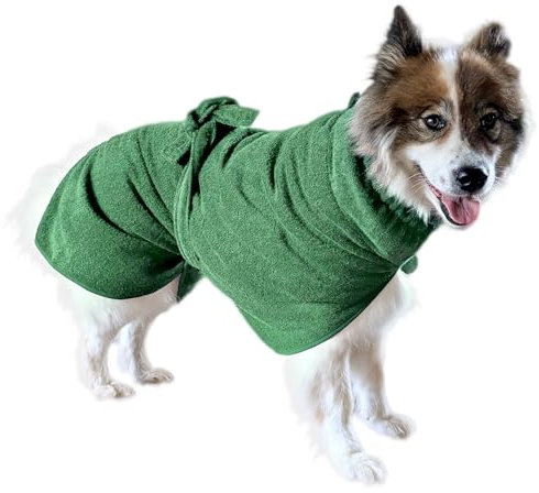 Smithy Hundebademantel PERSONALISIERT aus 100% Baumwolle - schnelles Anziehen, elastischer Kragen, Gürtel und Rutenschlitz, saugstark und trocknet schnell - in verschiedenen Größen (grün, XL)