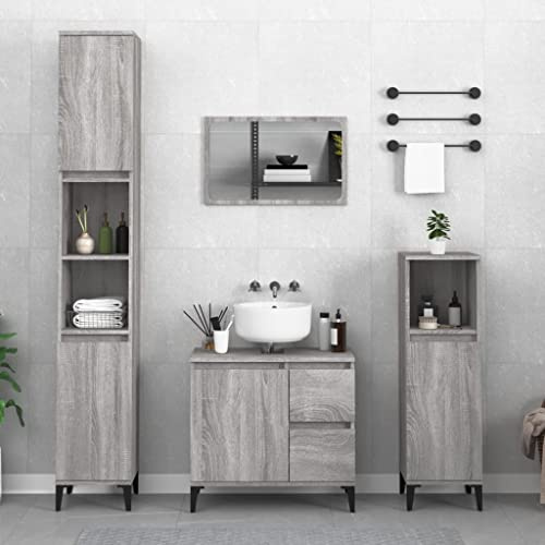 doppelwaschbecken,badezimmermöbel Set komplett,Badschrank Grau Sonoma 30x30x100 cm HolzwerkstoffIdeal für Bäder, wo sie gebraucht Wird