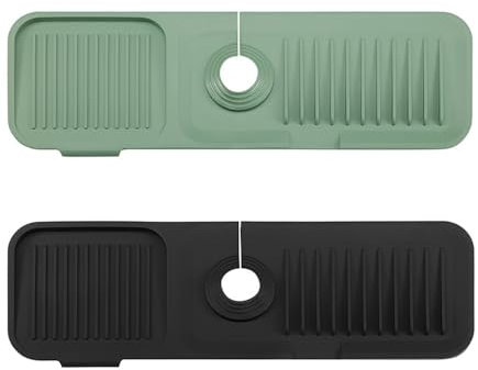 Odot 2pc Wasserhahn Spritzschutz Küche Abtropftablett Matte Wasserhahnmatte für Küchenspüle Wasserhahn Matte Schnell Trocknende Wasserhahn Spritzschutz Bad Spülbecken (Grün + Schwarz,37x14cm)