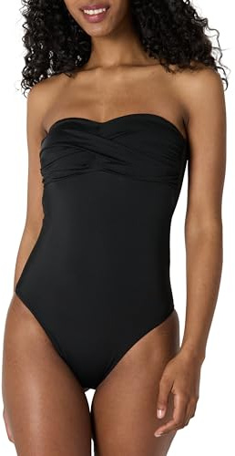 Amazon Essentials Traje de baño de una Pieza Tipo Bandeau Mujer, Negro Efecto Lavado, 44