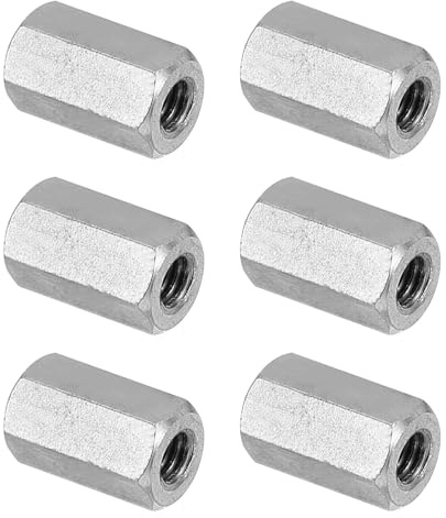 PATIKIL Ecrou Long M4 x 0.7 de Pas Écrou Hexagonal en Acier Inoxydable 304, 6Pcs 12mm/ 0.5 Longueur Raccords de Tige Filetés Grossiers, Écrous de Couplage, Ton Argent
