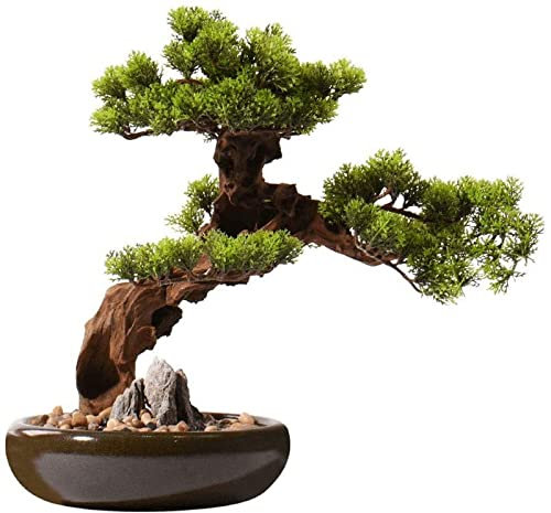 DMMFTERL Künstlicher Bonsai, chinesische künstliche Zeder, Desktop-Simulation, grüner Wert, Hotelvilla, künstlicher Topf, Wohnzimmer, Veranda, Zen-Simulationsbaum, künstliche Bonsai-Desktop