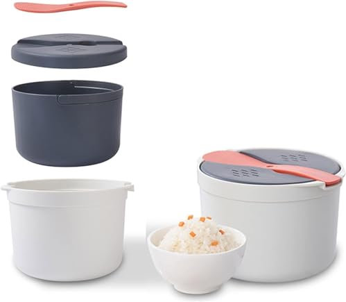 THEGA Olla Arrocera para Microondas, Vaporera De Verduras Antiadherente De 2 Capas para Microondas, Vaporera De Arroz De 2 L Y Olla para Pasta con Colador, Apta para Lavavajillas(Orange)