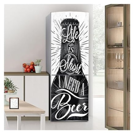 SFQEVHRZ Fridge Stickers， Fridge Sticker Full Covering Door Fridge Covers Skins Wall Stickers for Kitchen Decal, Life Short Beer Black and White(M: 60x180 cm)