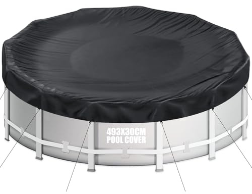 Aipwerer Cubre Piscinas Redondas Ø493x30cm para 460-488cm con Cordón | Negro, 420D Oxford, con Cordón Ajustable, Impermeable, Anti-UV y Resistente al Desgarro, para INTEX y BESTWAY