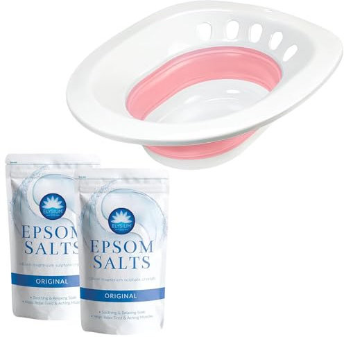 Sitz Bath Set - Bundle with Sitz Bath for Toilet and Epsom Salts Pack- Sitz Bath Hemorrhoids Relief, Post Partum Care and More