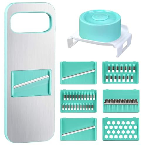 TTSTOIEE 7-in-1 mandolina de cocina, cortador de verdura con 6 cuchillas intercambiables de acero inoxidable para uso alimentario - epluche legumbre para patatas/pepinos/zanahorias