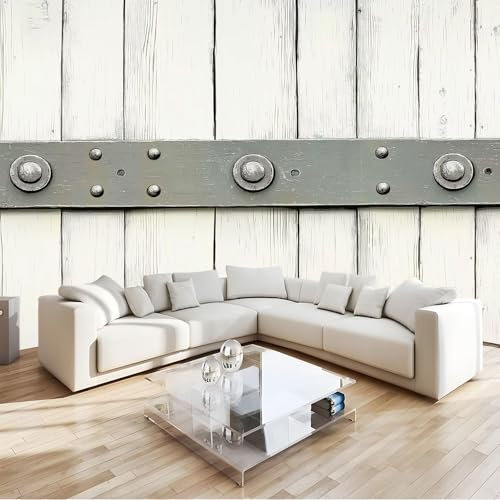 Carta Da Parati Fotografica 300 x 210 cm Rivetti Metallici Su Tavola Di Legno Vello Sfondo Murale per Pareti Soggiorno Camera Da Letto Sala Fotomurali In Tessuto Non Tessuto, Bianco