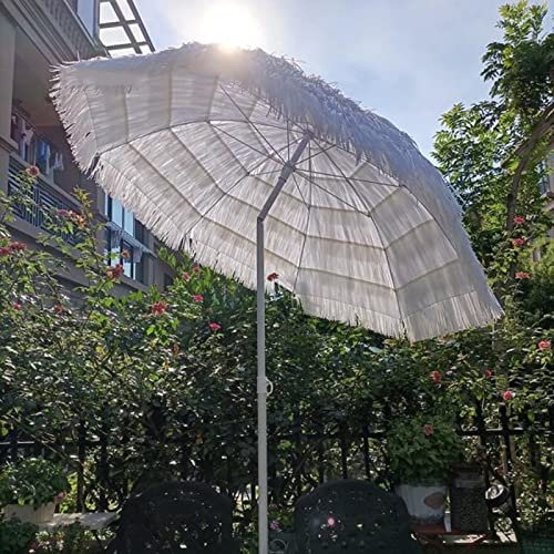 SBCGFY Ombrellone Bianco in Paglia Artificiale, Bianco Puro, ombrellone da Giardino Impermeabile per Esterni, Grande ombrellone da Spiaggia per Esterni, ombrellone Sportivo da 2 m