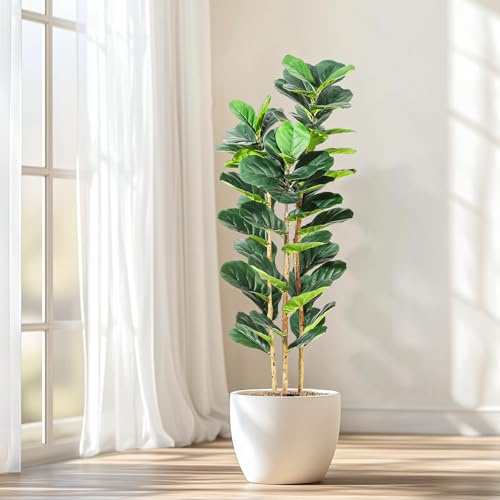 Litake Kunstpflanze Fiddle Feigenbaum 152cm, Künstlicher Feigenbaum Künstliche Pflanzen mit Weiß Topf Für Zuhause/Büro/Lagerraum/Drinnen und Draußen Dekoration
