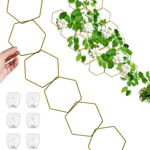 18 enrejados de cadena para plantas trepadoras, soporte hexagonal para plantas de vid, enrejado de pared, accesorio decorativo de jardinería para macetas de interior (incluye 6 ganchos para colgar