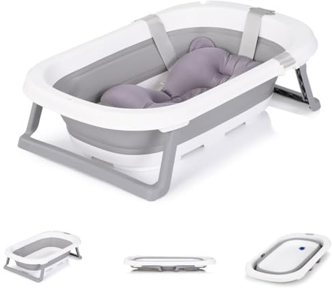 Chipolino Babywanne Isla mit Badekissen faltbar, integrierter Wasserablauf grau