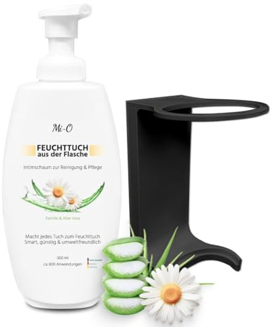 SET – Feuchttuch aus der Flasche 2 × 300 ml + 2 × Wandhalterung | Intim Reinigungs- & Pflegeschaum für Baby & Toilette