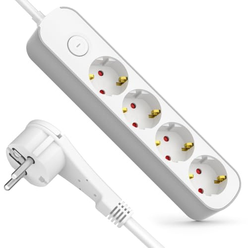 Realmade Steckdosenleiste 4-Fach, Mehrfachsteckdose mit Schalter 3M | Flacher Stecker Steckdose mit Kindersicherung, 4Fach Steckdosenleiste für Haushaltsgeräte Computer Handy-Ladung Büro