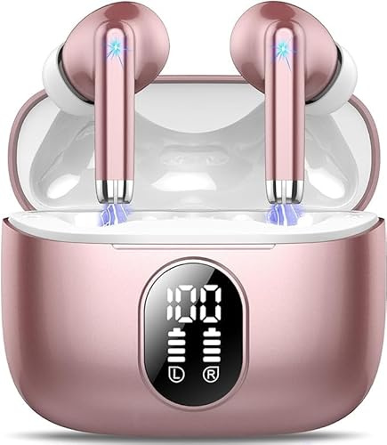 Cuffie Bluetooth 5.4, 2025 Nuovo Auricolari Bluetooth Hi-Fi Stereo con 4 ENC Mics, 40 Ore Mini Cuffie Wireless Cancellazione Rumore Cuffiette Bluetooth, Cuffie Senza Filo Impermeabili per Android/iOS