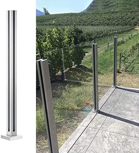 Ringhiera in Vetro e Acciaio Inossidabile - Sistema di corrimano per balaustra Resistente per Balcone, Veranda, Giardino, Piscina - Palo angolare Quadrato (85 cm/33,5 Pollici) con Viti, Fini