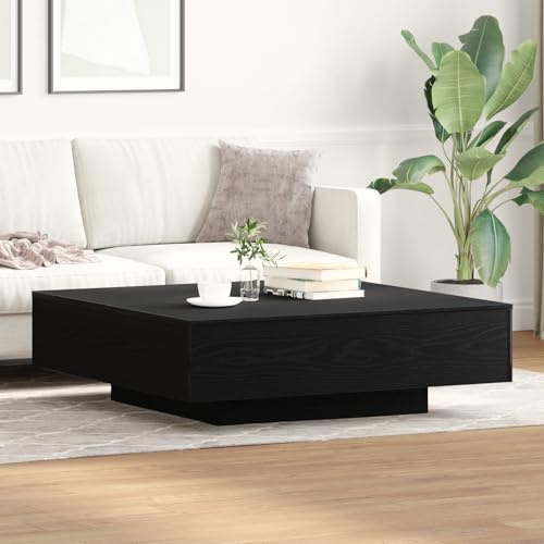 QJBSAVVA Quadratischer Couchtisch Schwarz Eiche Massivholz 100x100x31 cm mit Matt Oberfläche Modernes Design für Wohnzimmer und Büro Robuster Beistelltisch