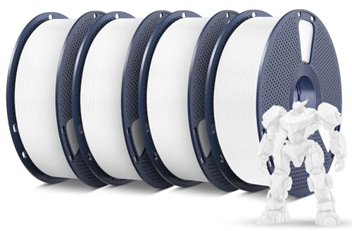 SUNLU PETG 4 kg 1,75 mm, filamentset, mindre töjning och god vidhäftning mellan skikten, individuellt vakuumförpackade, filament för 3D-skrivare 4 kg, 1 kg per spole, 4 vita.