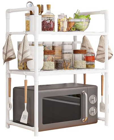 Qkbuza Soporte Ajustable Para Microondas De 2/3 Niveles PP Soporte Microondas Y Horno Cocina Sin Golpes Para Máquina De Pan, Especias, Baño, Dormitorio Y Exteriores