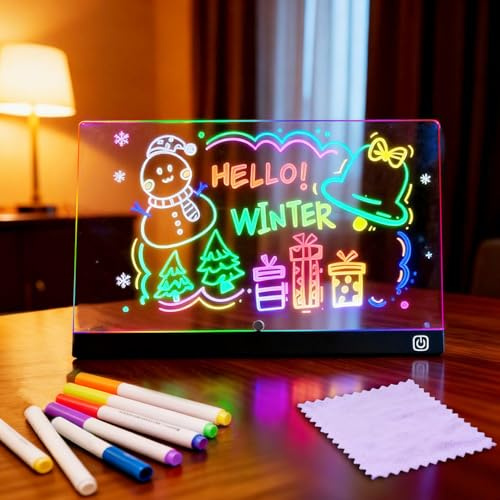 Led Zeichenbrett,30x20cm Leuchtendes Zeichenbrett mit 7 Farben & Ein/Aus-Schalter,Acryl Notiztafel Led Maltafel Drawing Board,LED Memoboard Kreatives Geschenk Spielzeug für Kinder/Mädchen/Teenager