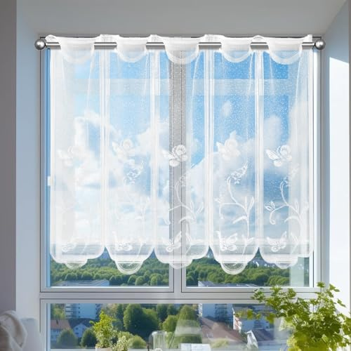 FULHANY 2 StüCke Kurzgardine - Scheibengardinen & Kurzstores - VorhäNge Kurz,Gardinen Kurz Fenster Geeignet FüR KüChen, Wohnzimmer Und Schlafzimmer (130 × 45/74 × 60 cm)