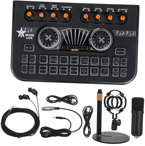 LRXIYODE Soundkarte für Streaming und Gaming -Studio-mikrofon-Mixer mit Stimmverzerrer Professioneller Audiomixer für Podcast-aufnahmen Kleiner Stereomixer aus Metall und Kunststoff