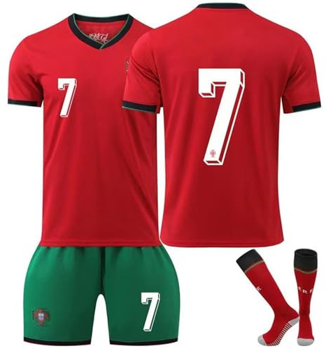 sinirttou No.7 Football Kits for Kids, Soccer Jersey Red Set, Football T-Shirt Shorts and Socks Set for Boy and Girl Sports Outdoaor, Size 24 (Height:130-140 cm)