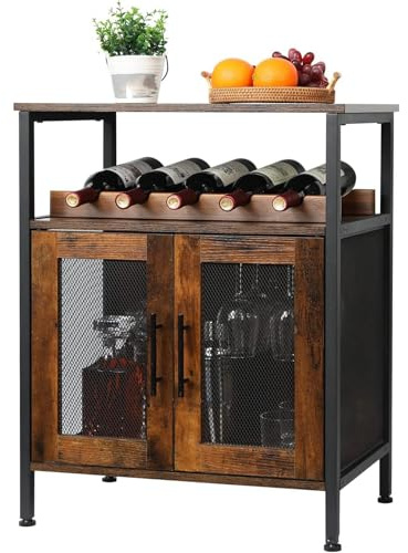 Weinschrank Barschrank mit hängendem Glasregal, Bauernhaus-Stil, Industrie-Design, verstellbare Füße und Netzbelüftung
