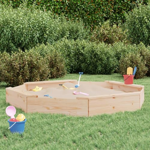 Générique Grand Bac à Sable Octogonal en Bois de Pin Massif avec Sièges - Aire de Jeux pour Enfants de 2-8 Ans en Extérieur - 159 5 x 159 5 x 20 cm