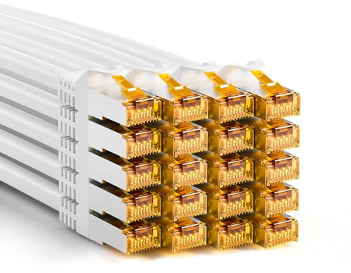 iwillink 20 x 0,25 m patchkabel CAT 7, LAN kabel kort (10 Gbps, S/FTP PIMF skärm, koppar), kompatibel med CAT7 CAT6a CAT6 Patchpanel/DSL-switch/router/modem – vit