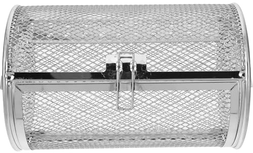 ibasenice Panier Rôtissoire Barbecue en Acier Inoxydable 120x180 Mm Tambour Rotatif 360° Panier à Rôtir pour Fruits Secs et Légumes Accessoire Cuisson Four Électrique Solide et Réutilisable