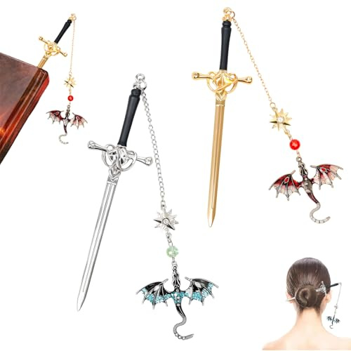 2 Stück Drache Schwert Lesezeichen Metall Fantasy Drachen Bookmark mit Anhänger Personalisiertes Geschenke für Leseliebhaber Frauen Männer (Himmelblau + Rot)