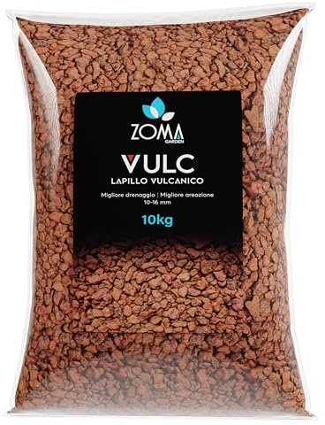 ZOMA VULC Lapillo vulcanico per piante 10/16 mm, migliora drenaggio e composizione del substrato, Ideale per bonsai, piante grasse e giardino - Made in Italy - 10KG
