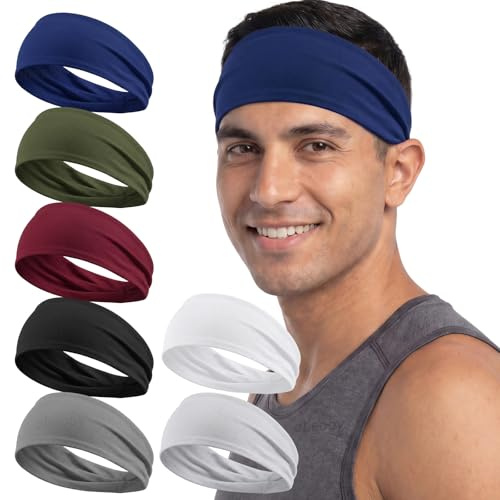 7 Pcs Headbands for Men, Soft Elastic Sports Sweatbands - Non Slip Moisture Wicking Bandanas Hair Band Head Wrap and Running Accessories for Gym Workout
