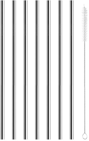 7 pajitas de repuesto de acero inoxidable con cepillo de paja de 30 cm, pajitas largas 304, pajitas reutilizables, pajitas de vacío portátiles de doble pared, para bebidas