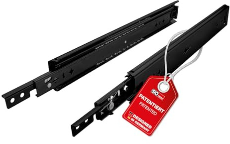 SOTECH VarioSlide Schwerlastauszug 1 Paar 800 mm, Schwarz galvanisiert, Belastbarkeit 100 kg KV2-100-H53-EH mit Lock-in/out Vollauszug für Servicefahrzeuge, Transporter oder Maschinenbau